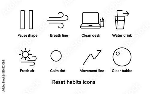 Minimalist line icons for daily habit tracking and wellness routine ideas