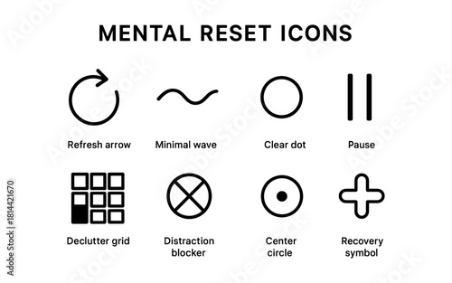 Minimalist mental reset icons for enhanced focus and calm