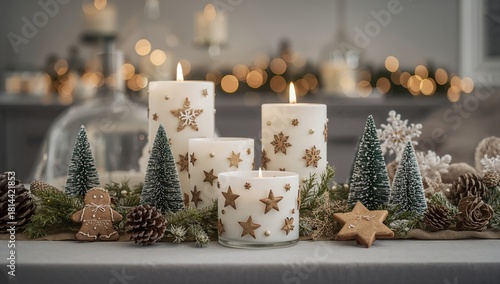 Holiday Candles and Decorations Create a Cozy Atmosphere During a Festive Cel...
