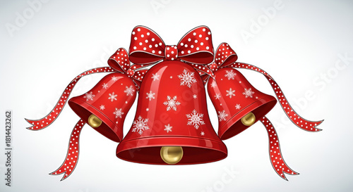 Christmas Bells with Snowflake Decoration and Polka Dot Ribbon