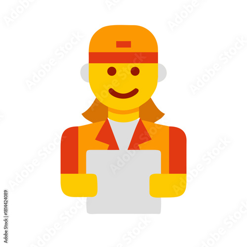 Smiley female worker in sterile clothes using tablet and checking how production line is working.
