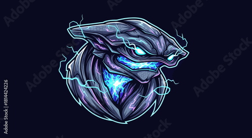 A stylized digital illustration of a panther's head mascot with glowing blue eyes and electric blue lines on a dark background.