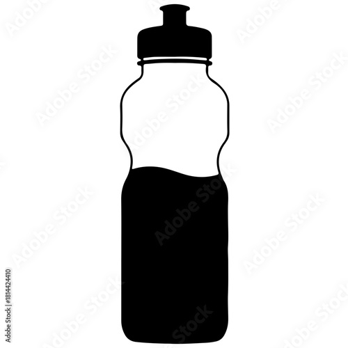 Black and white silhouette icon of a sports water bottle isolated on