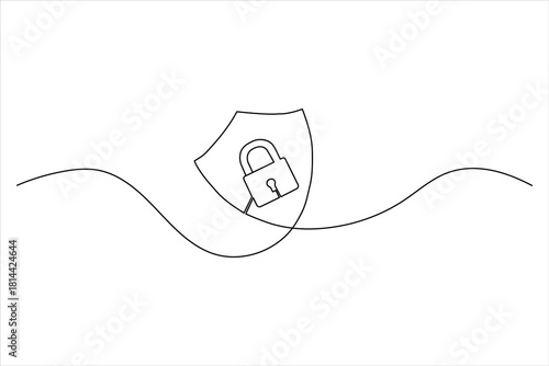 One line art drawing of a padlock protected by a shield.