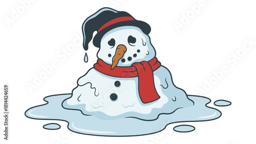 Isolated on white background melting snowman who lost his shape