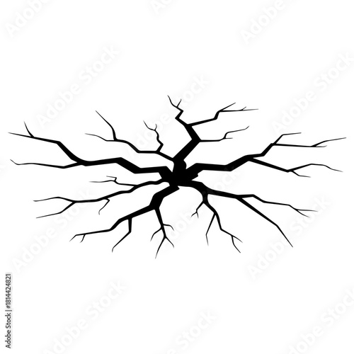 Black silhouette of ground crack pattern isolated on