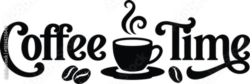 Coffee Time text with cup and beans vector graphic