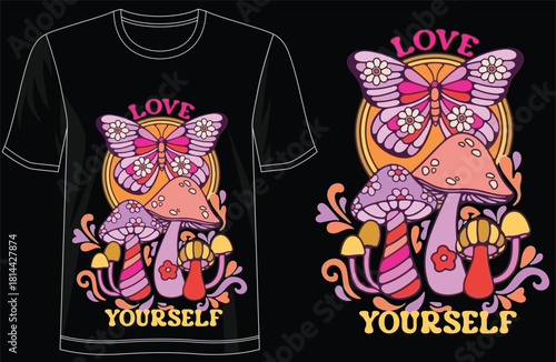 Love Yourself inspirational typography t-shirt design, self love positive quote tee, modern minimal lettering shirt, motivational mindset apparel, uplifting daily reminder text design
