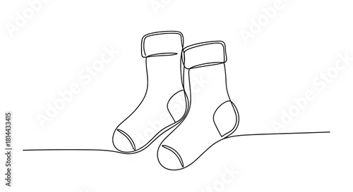 Cozy winter socks illustrated in minimalist line art style  