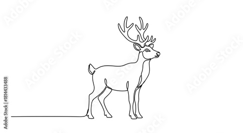 Line art illustration of a standing reindeer with antlers  