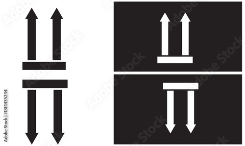 this side up” shipping symbol with two upward arrows indicating correct package orientation to ensure safe handling during transport and storage.