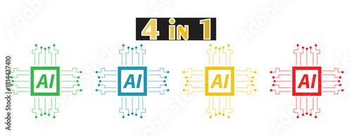 Advanced Microprocessor and Digital Circuitry Microchip Icon Set, Modern Computing and Electronic Components