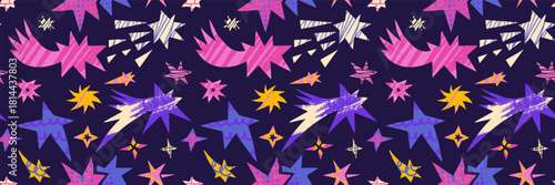 Irregular star burst shapes seamless pattern with abstract cut figures.