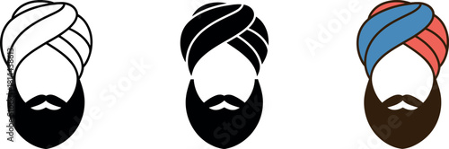 Diverse representation of a Sikh man with a traditional turban and full beard icon design