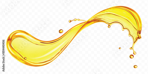 abstract smooth liquid cooking oil splashing with droplets in curve style isolated on white background