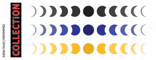 Astronomical Moon Phases Icon Collection, Lunar Cycle Symbols from New Moon to Full Moon, Scientific Observation and Time Concept