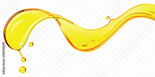 abstract smooth liquid cooking oil splashing with droplets in curve style isolated on white background