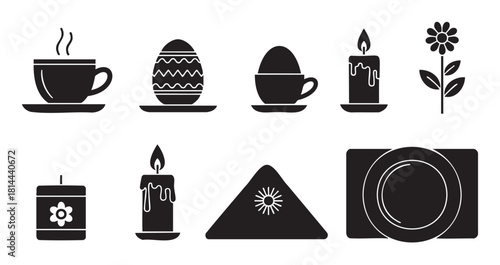 Set of minimalist black glyph icons