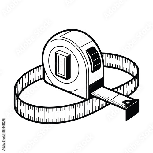A black and white measuring tape forms a circle in this line drawing