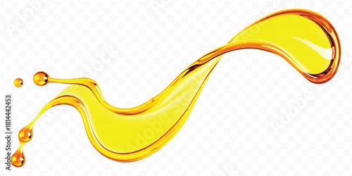 abstract smooth liquid cooking oil splashing with droplets in curve style isolated on white background