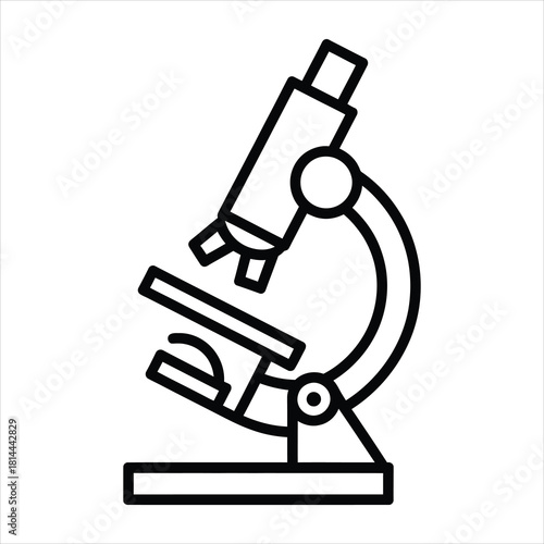 A single black line drawing shows a microscope on a white transparent background