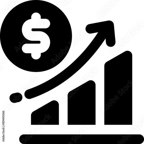 money growth glyph icon. Strong and solid vector icon for websites, mobile interfaces, presentations, and visual branding. High quality and easy to edit.