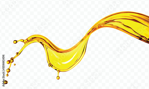 abstract smooth liquid cooking oil splashing with droplets in curve style isolated on white background