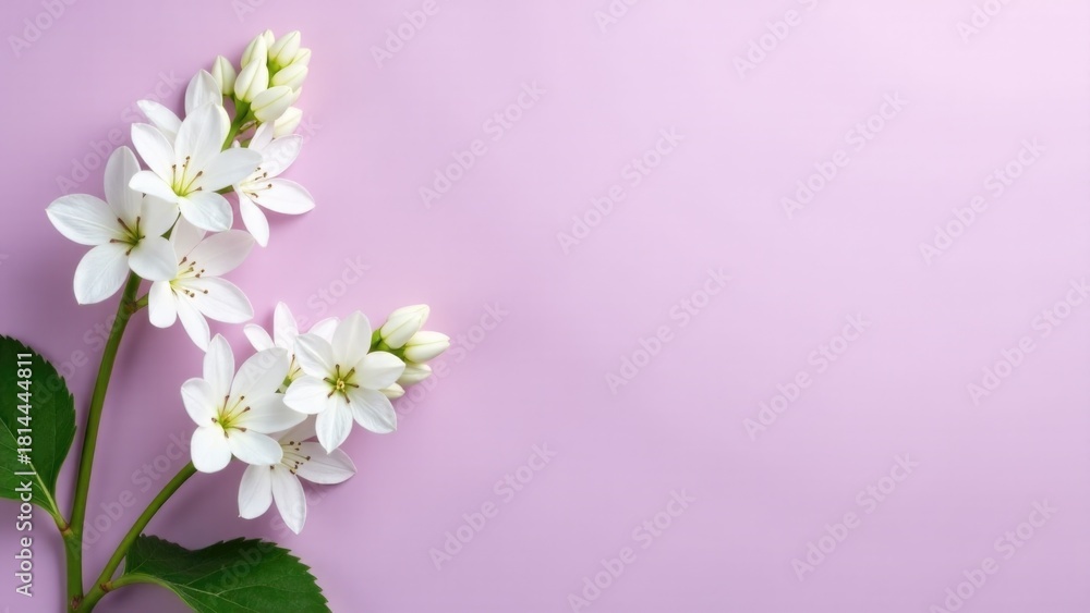 Fototapeta premium A bouquet of white flowers sits against a soft pink background