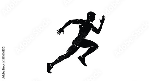Silhouette of a male runner in motion isolated on white background