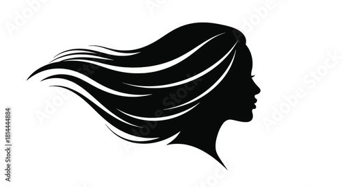 Silhouette of a woman s profile with flowing hair isolated on white background silhouette