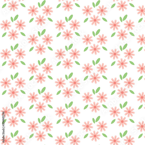 Tiny pink flowers with green leaves.