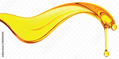abstract smooth liquid cooking oil splashing with droplets in curve style isolated on white background