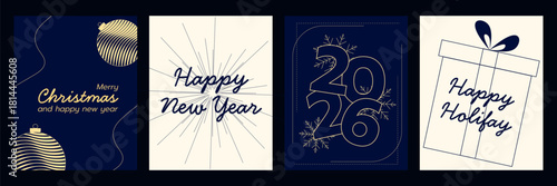 Merry Christmas and happy New Year cards collection and background, greeting card vector illustration	