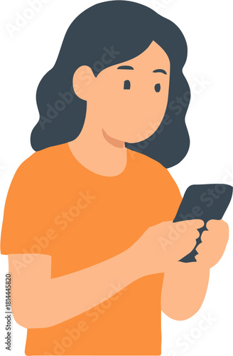 Young woman engrossed in her smartphone, tapping and swiping on the screen