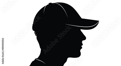 Profile silhouette of a man wearing a baseball cap isolated on white background silhouette