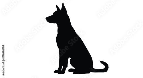Black silhouette of a sitting dog isolated on white background