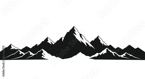 Mountain range silhouette isolated on white background