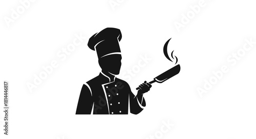 Chef cooking with a frying pan silhouette isolated on white background