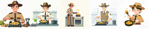 vector of sheriff frying potatoes