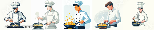 vector chef frying potatoes
