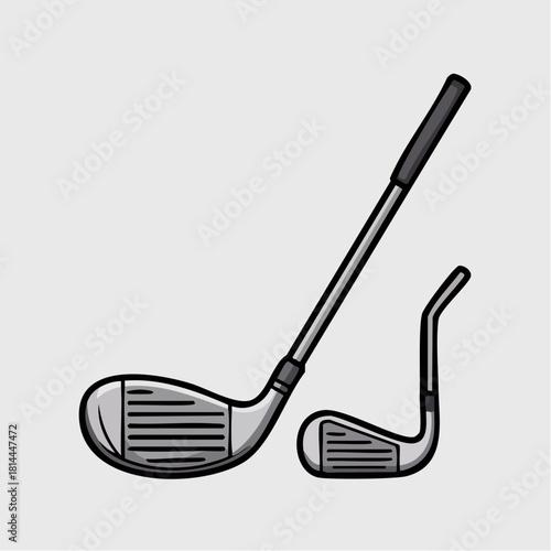 Vector illustration of two golf clubs, a driver and an iron, for sports and leisure activities.