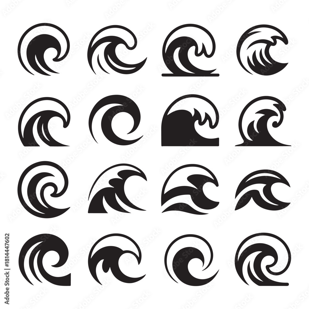 Naklejka premium Collection of wave vector illustrations showcasing ocean waves and marine themes with abstract shape.eps
