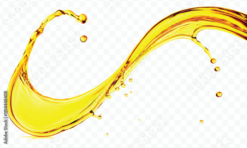 abstract smooth liquid cooking oil splashing with droplets in curve style isolated on white background