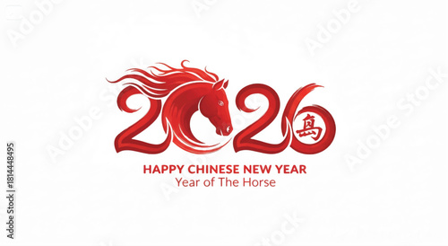 Year of the Horse Zodiac Symbol in Dynamic Red Brush Stroke Style
