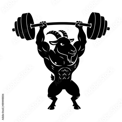 Powerful Goat Gym Mascot Lifting Weights Vector Silhouette
