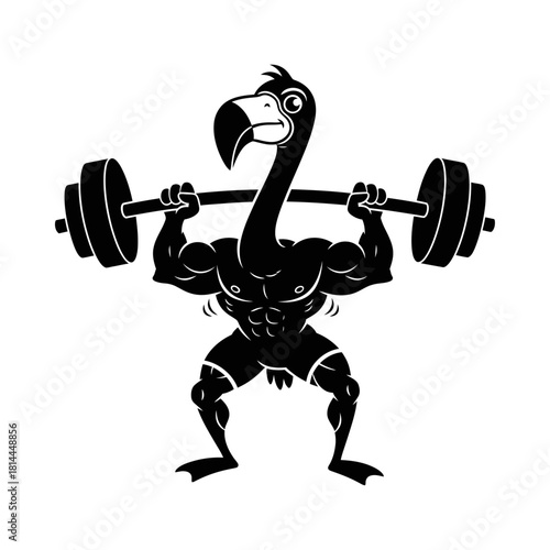 Funny Flamingo Powerlifter Gym Logo Vector Silhouette