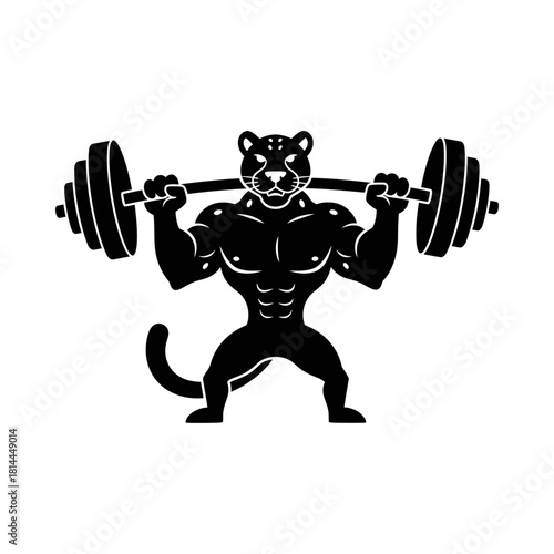 Tough Panther Leopard Squatting with Barbell Vector