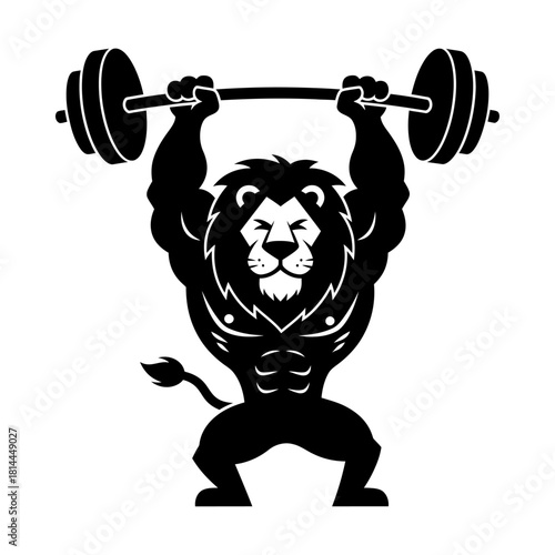 Strong Lion King Bodybuilder Lifting Heavy Barbell Vector