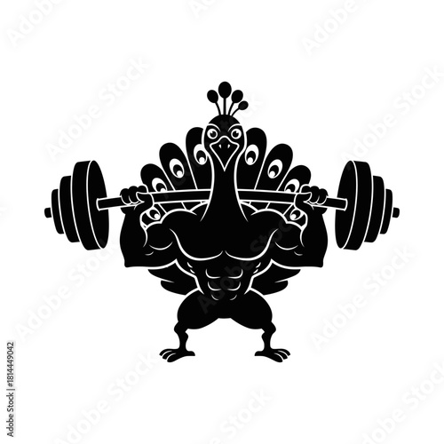 Funny Peacock Bodybuilder Squatting with Barbell Vector
