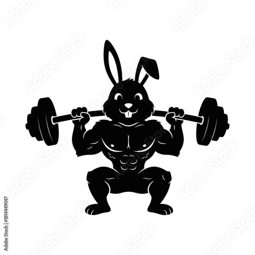 Cute Rabbit Bunny Weightlifter Squatting Vector